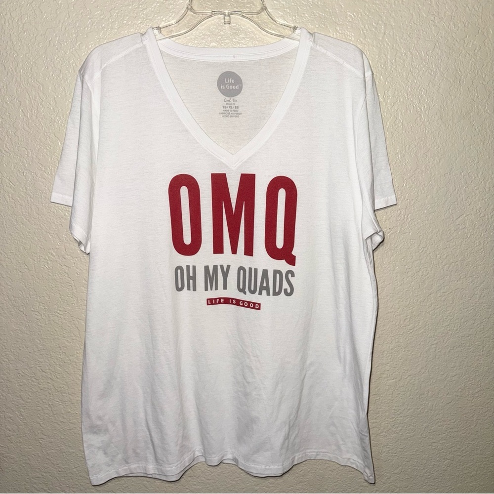 Life Is Good OMQ Oh My Quads T Shirt Women’s XL V Neck Graphic Tee Casual